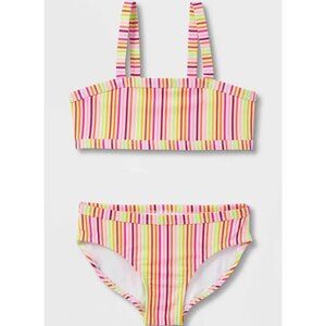 Girls Multicolor Striped Bikini Swimwear Set By Cat & Jack XS(4/5)